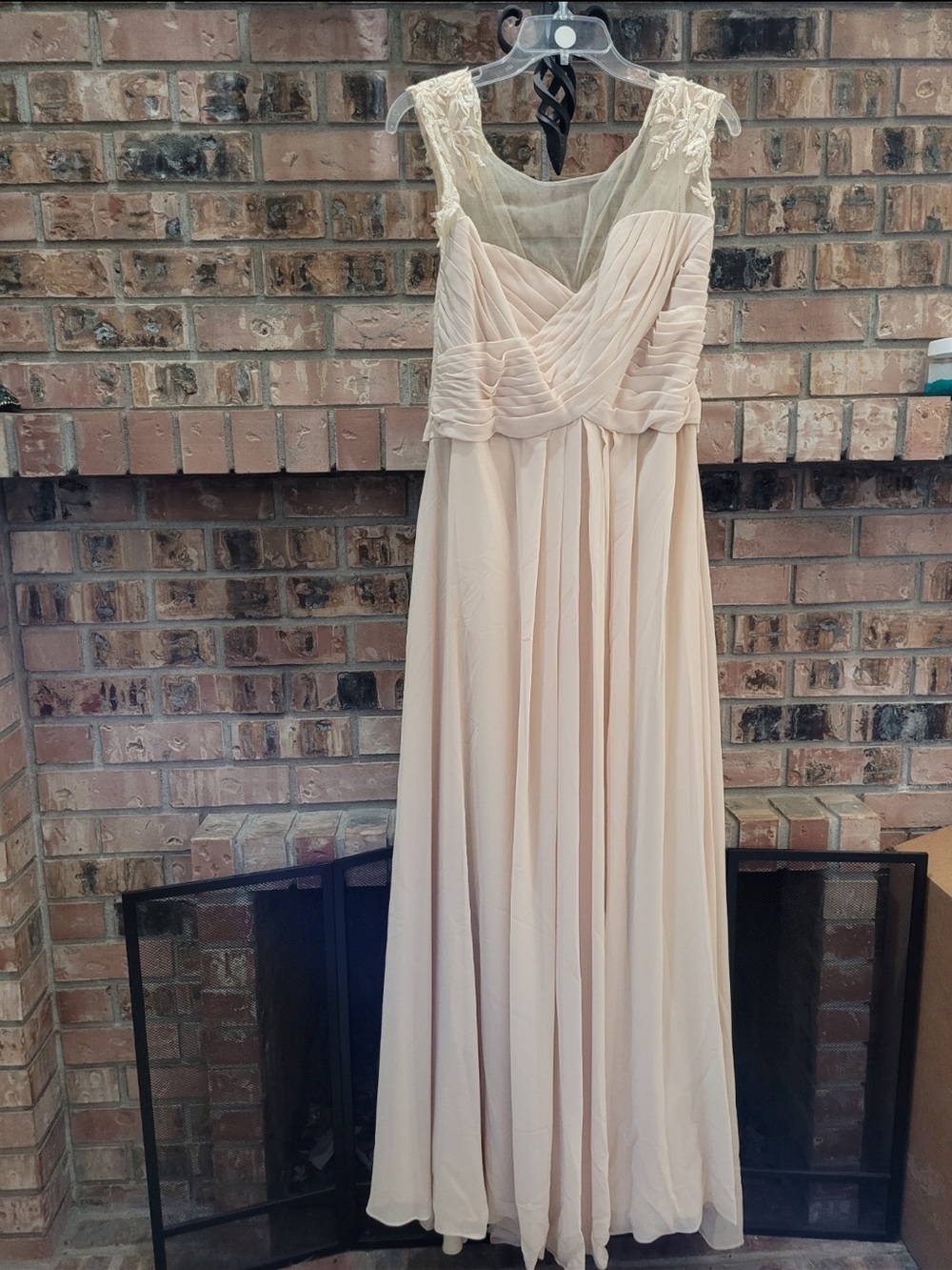 Mori Lee Blush Cream Lace Bodice Chiffon Maxi Dress